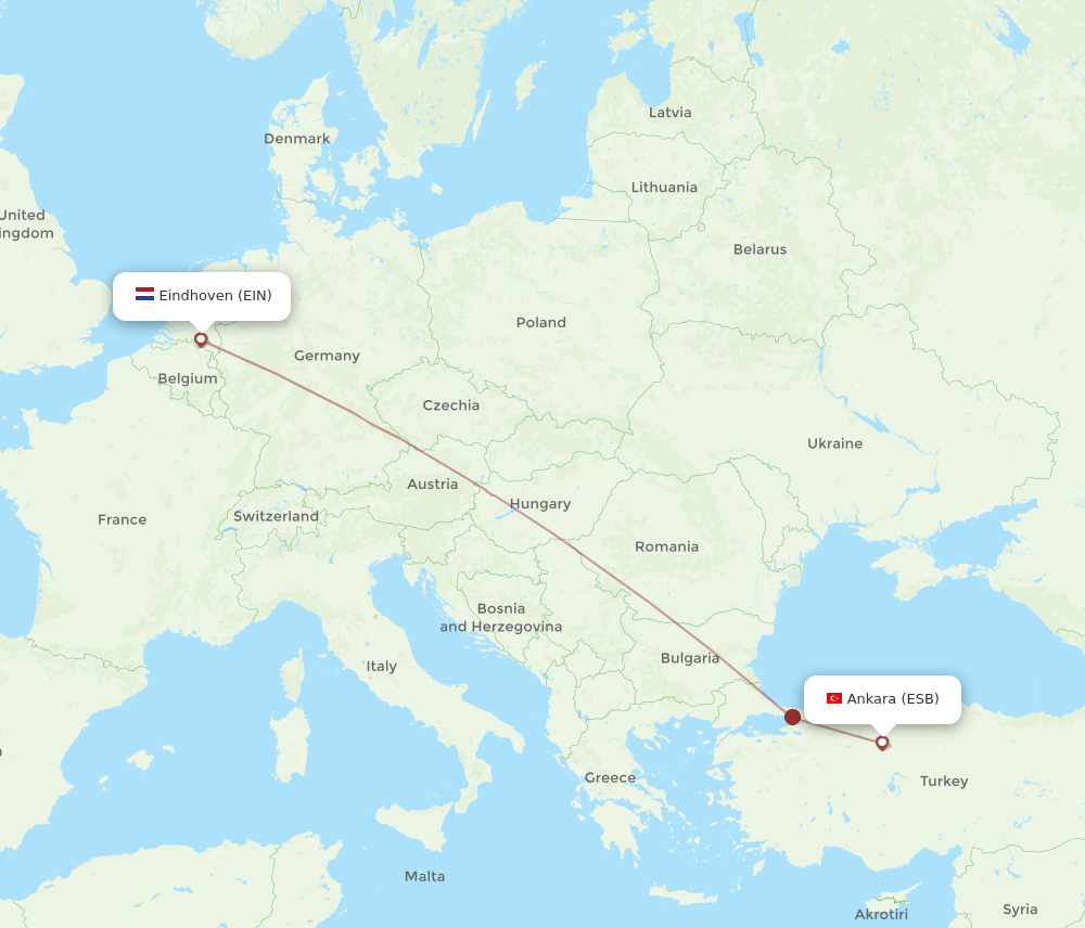 ESB to EIN flights and routes map