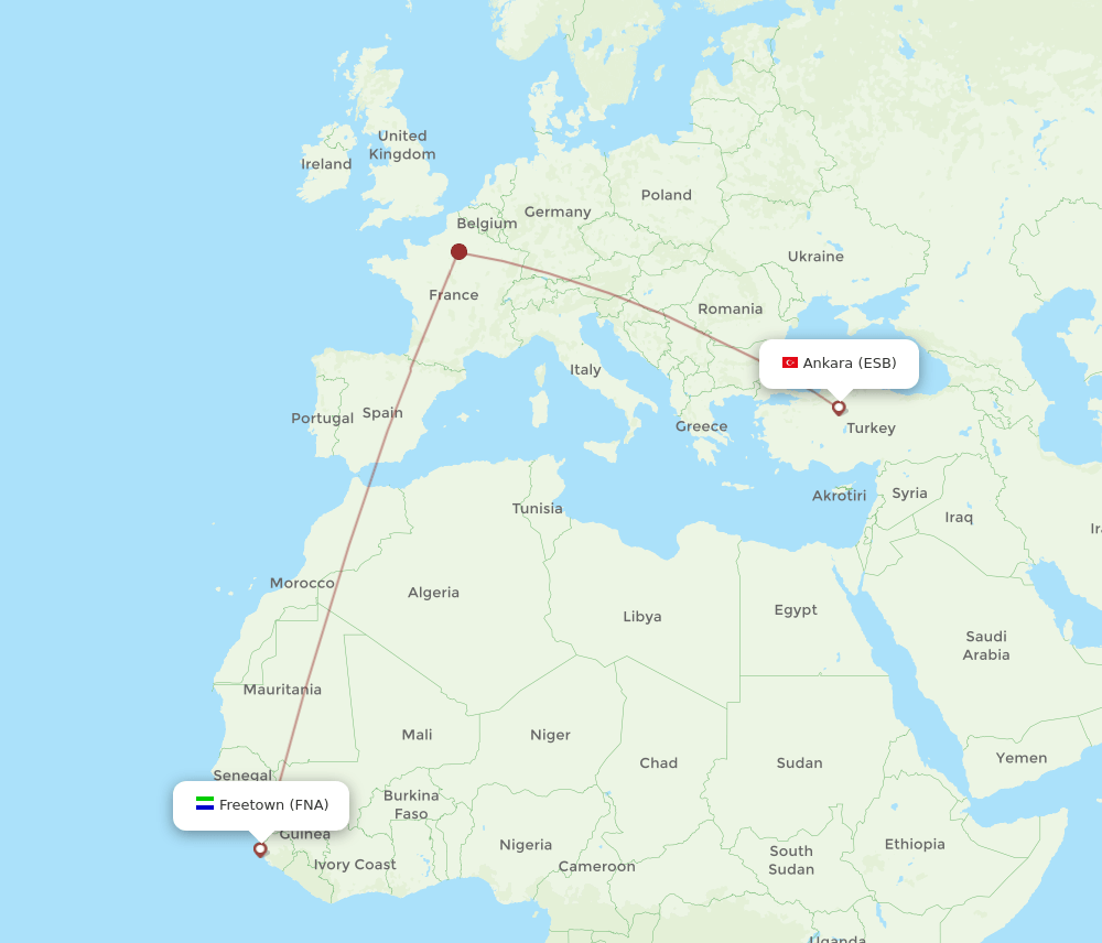 ESB-FNA flight routes