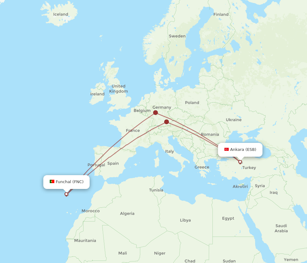FNC to ESB flights and routes map