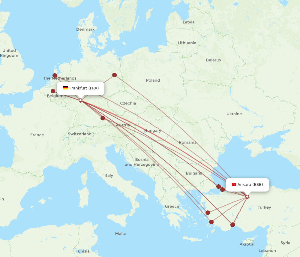 ESB to FRA flights and routes map