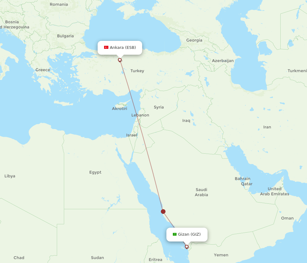 ESB to GIZ flights and routes map