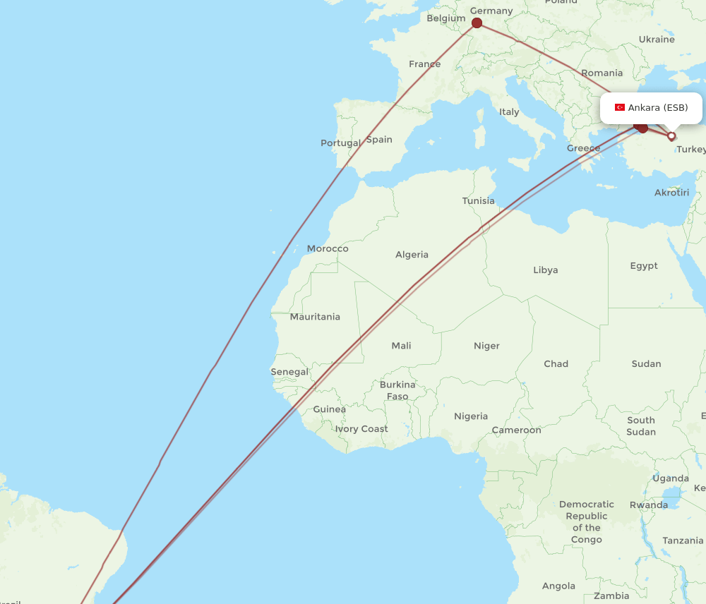 ESB to GRU flights and routes map