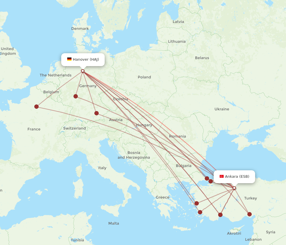 ESB to HAJ flights and routes map