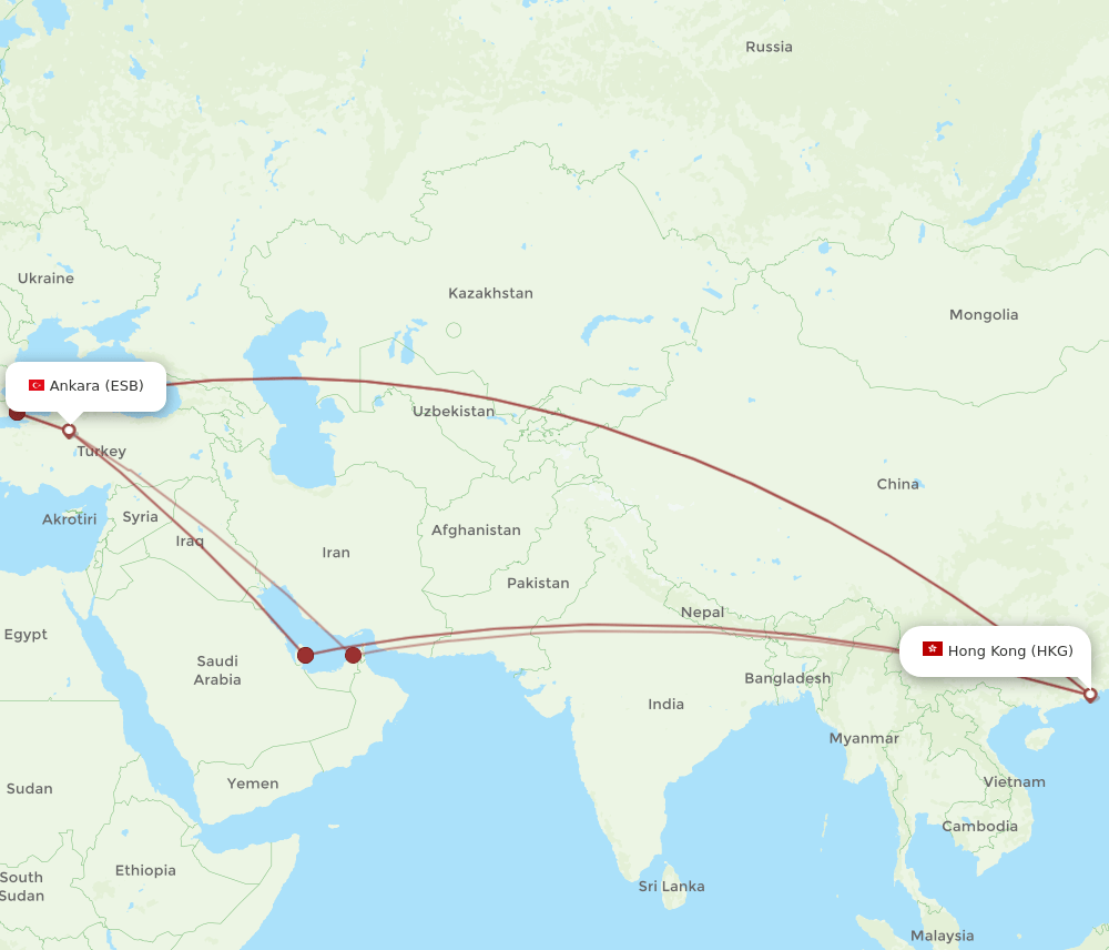 ESB-HKG flight routes