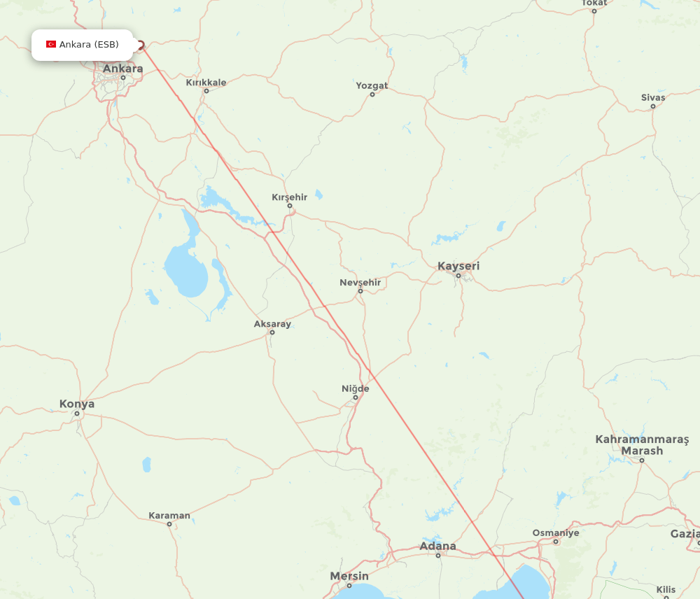Ankara - Antakya route map and flight paths