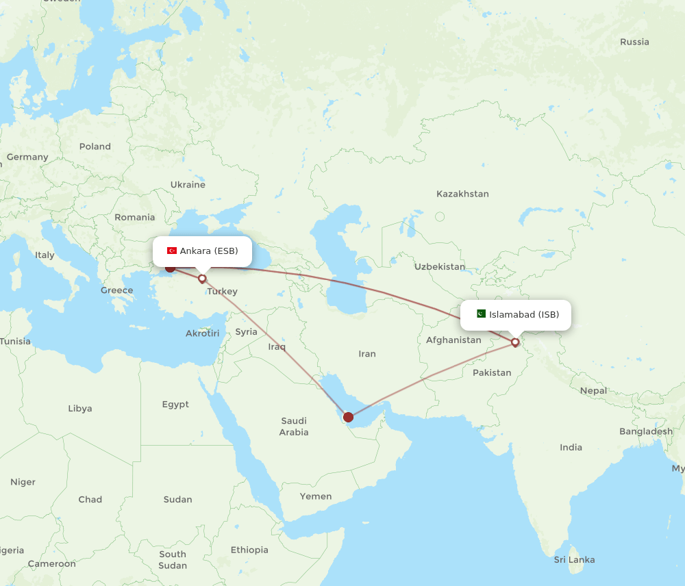 ESB-ISB flight routes