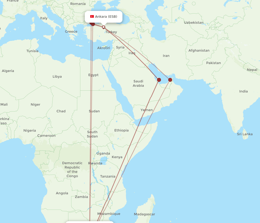 ESB-JNB flight routes