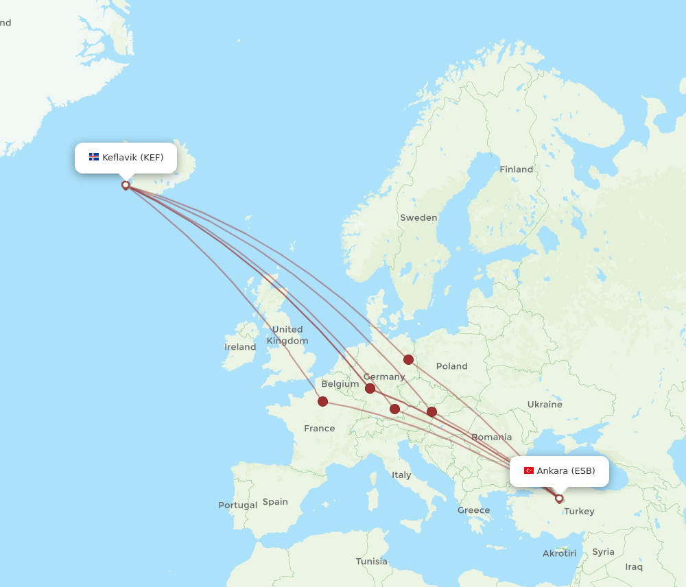 ESB-KEF flight routes