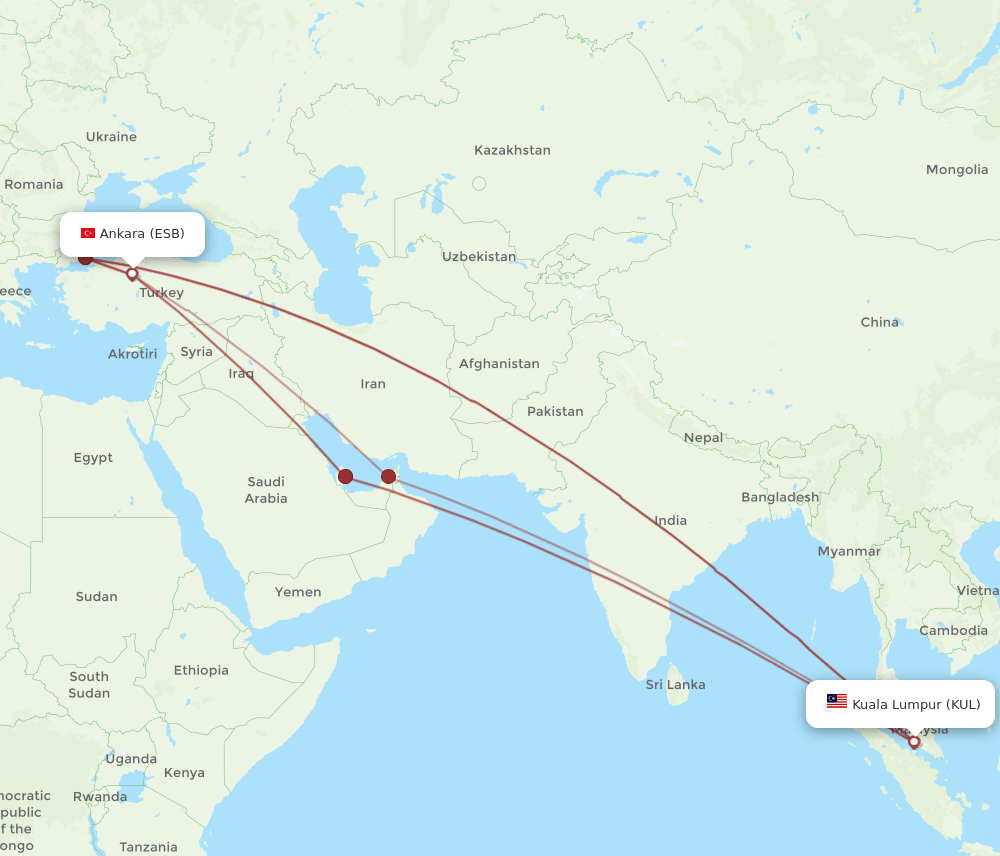 ESB-KUL flight routes