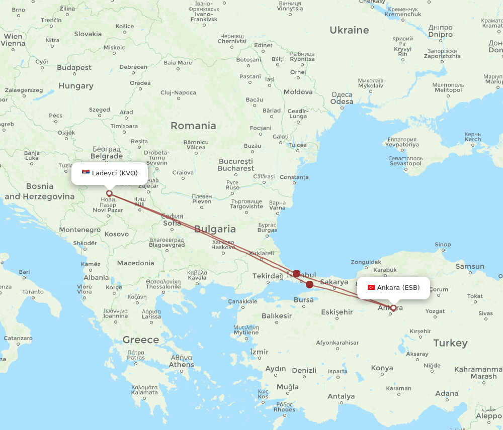 ESB to KVO flights and routes map