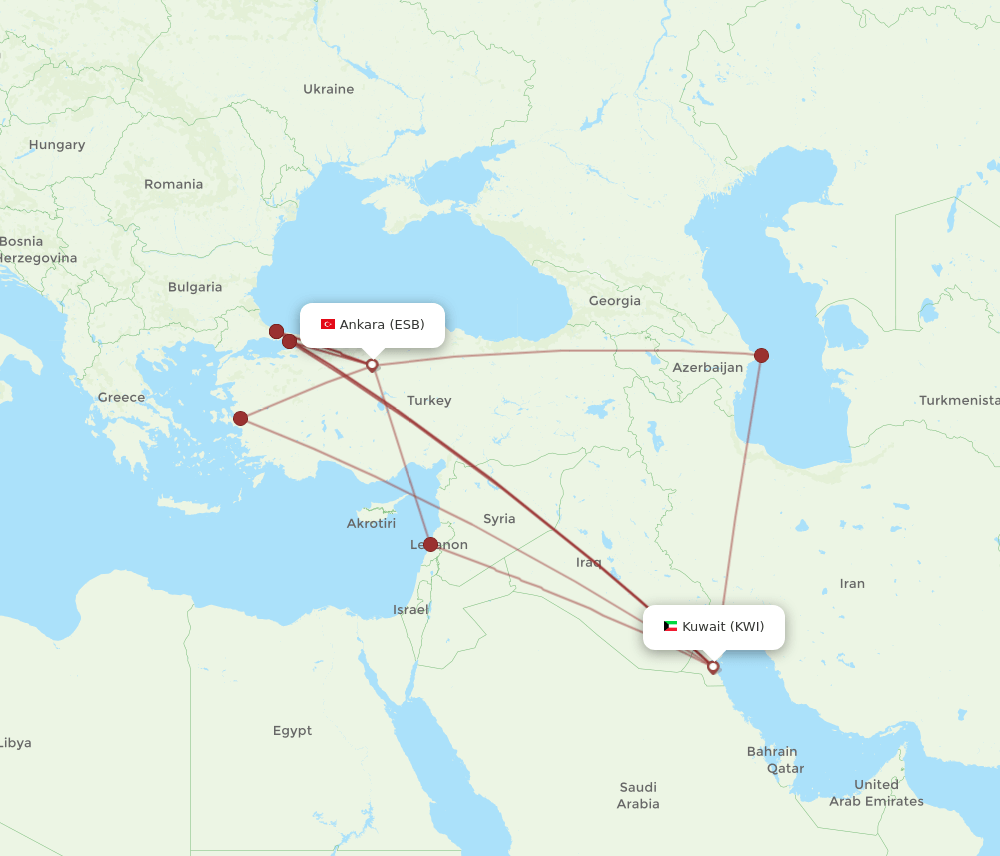 ESB-KWI flight routes