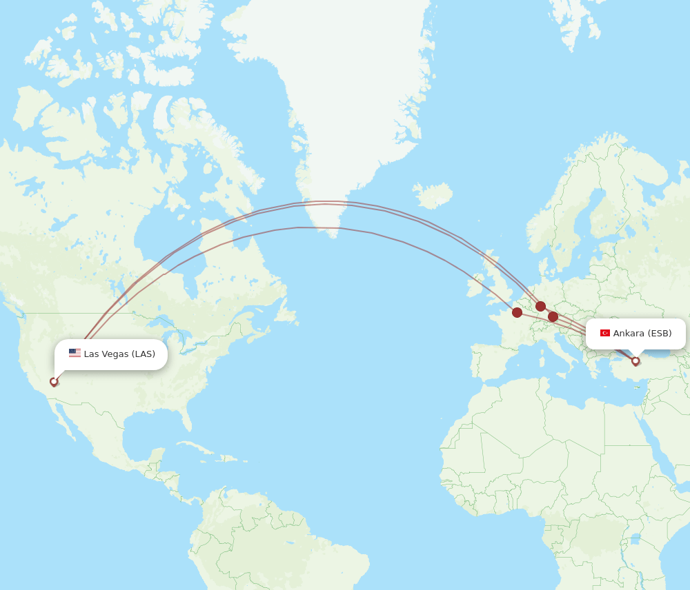 ESB to LAS flights and routes map