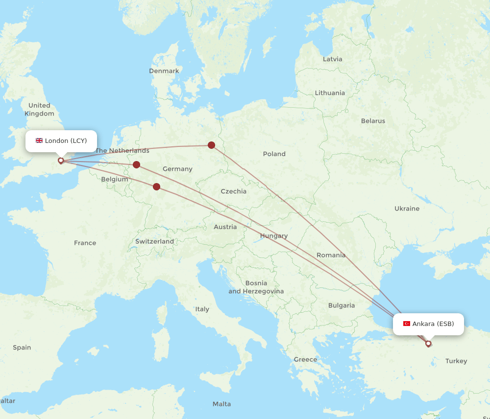 ESB-LCY flight routes