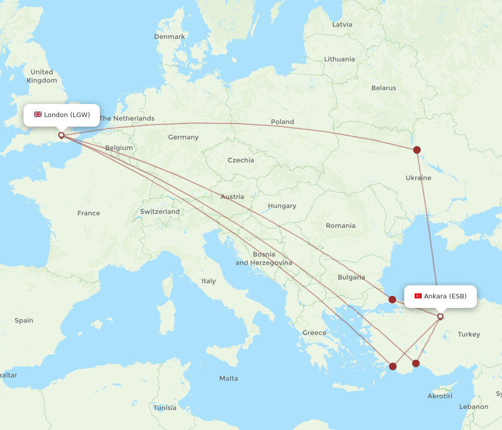 ESB-LGW flight routes