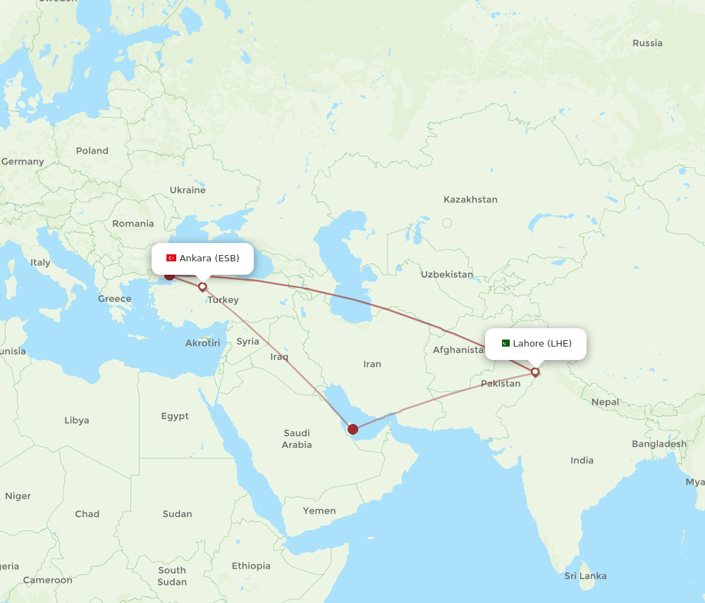 ESB-LHE flight routes