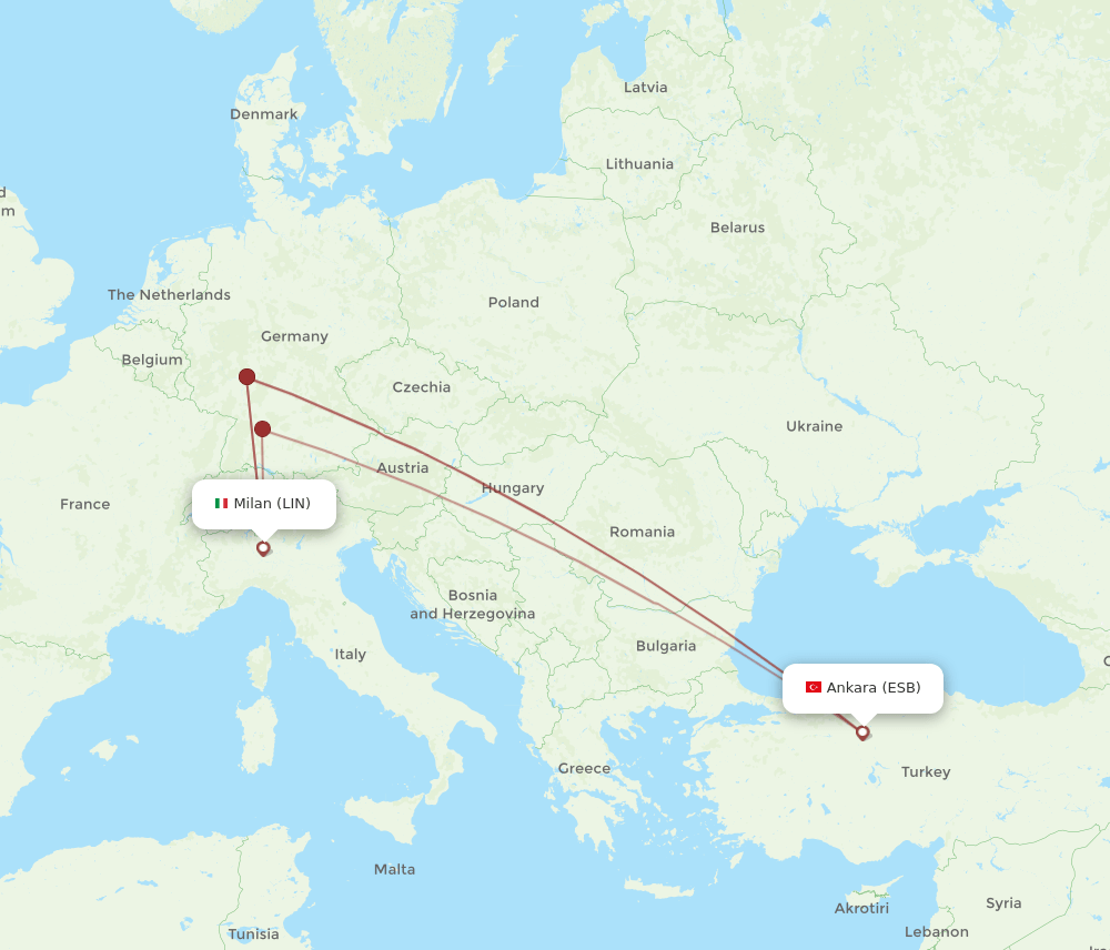 ESB to LIN flights and routes map
