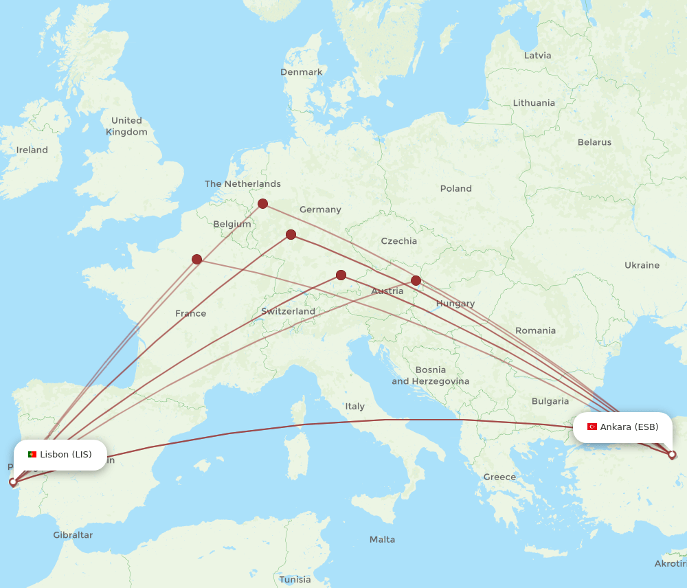 ESB-LIS flight routes