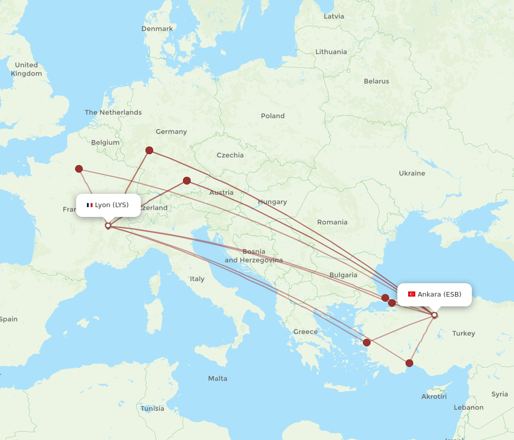 ESB to LYS flights and routes map