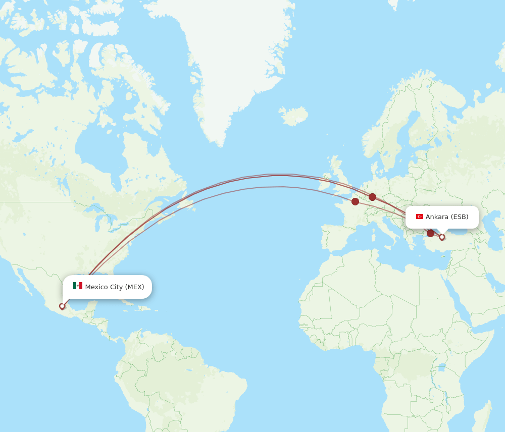ESB to MEX flights and routes map
