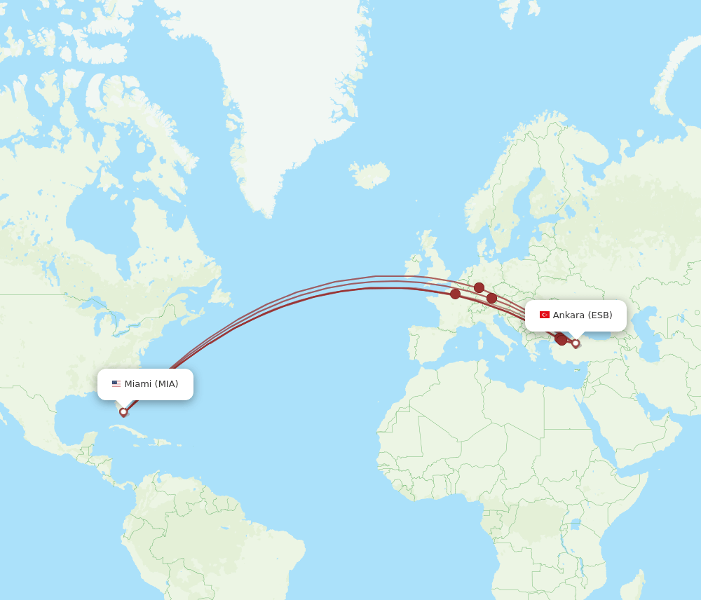 ESB-MIA flight routes