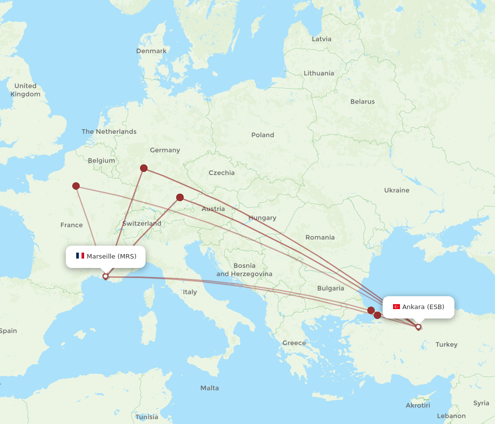ESB to MRS flights and routes map