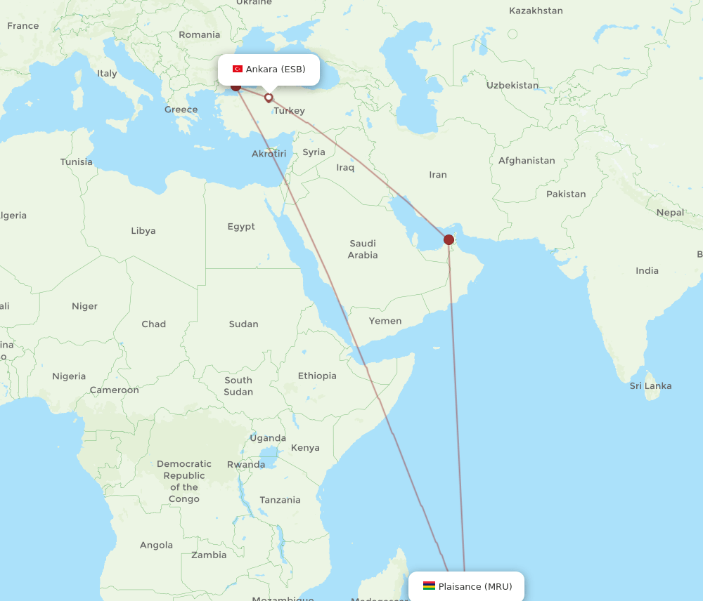 ESB-MRU flight routes