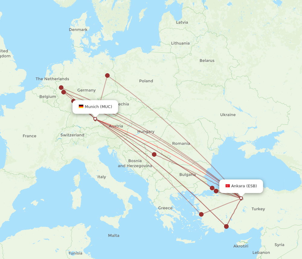 ESB to MUC flights and routes map