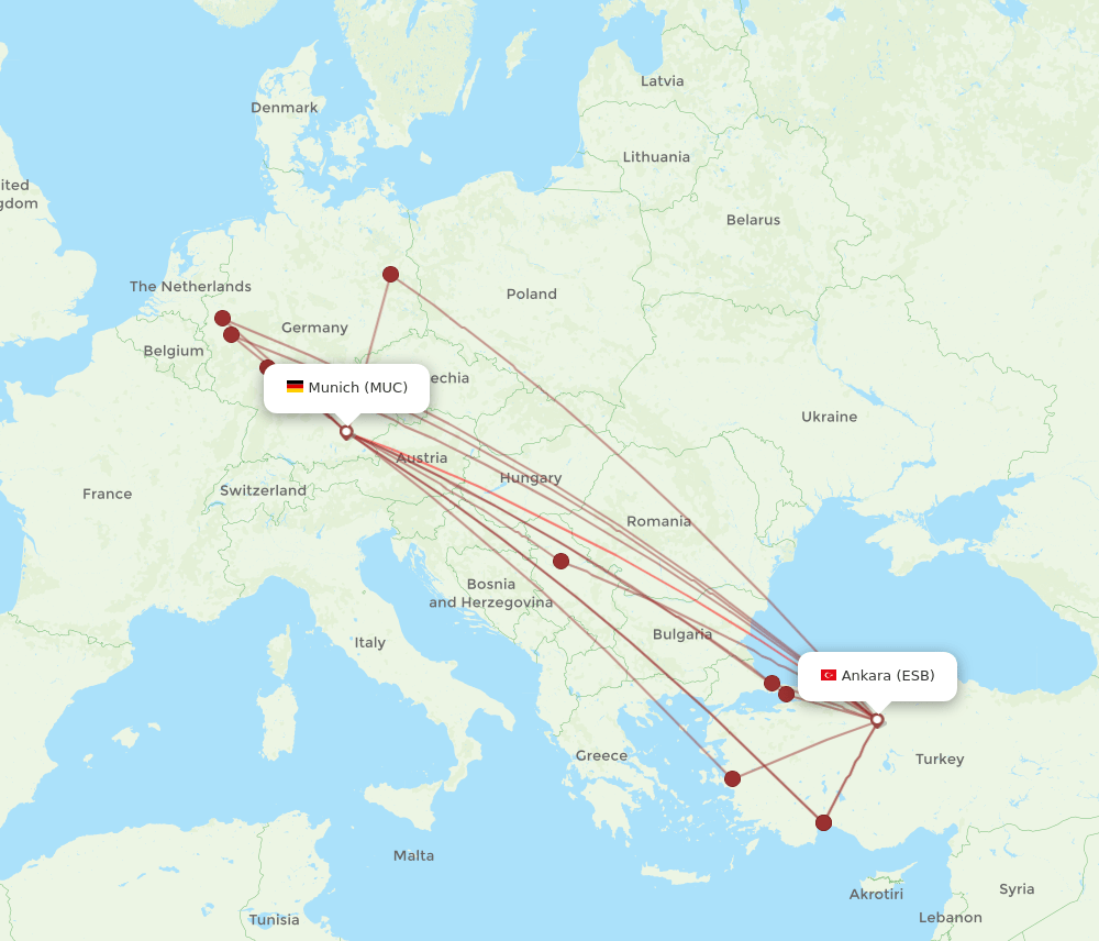 ESB to MUC flights and routes map