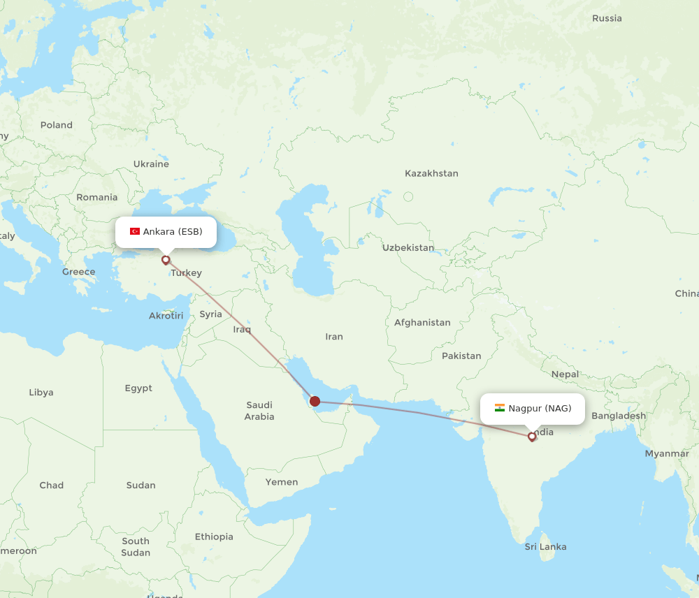 ESB to NAG flights and routes map