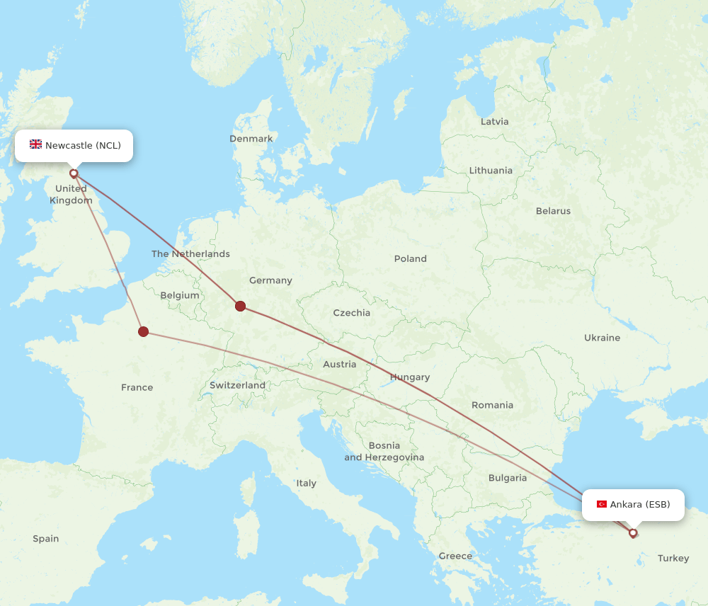 ESB-NCL flight routes