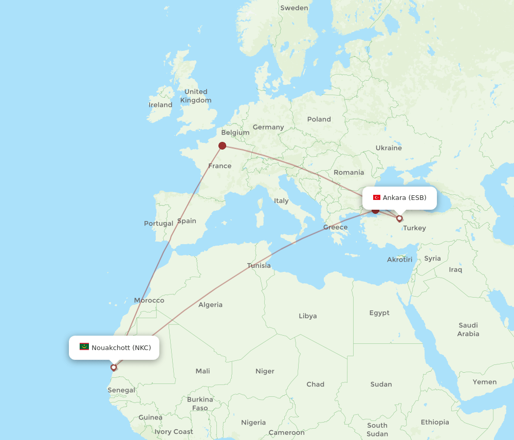 ESB-NKC flight routes