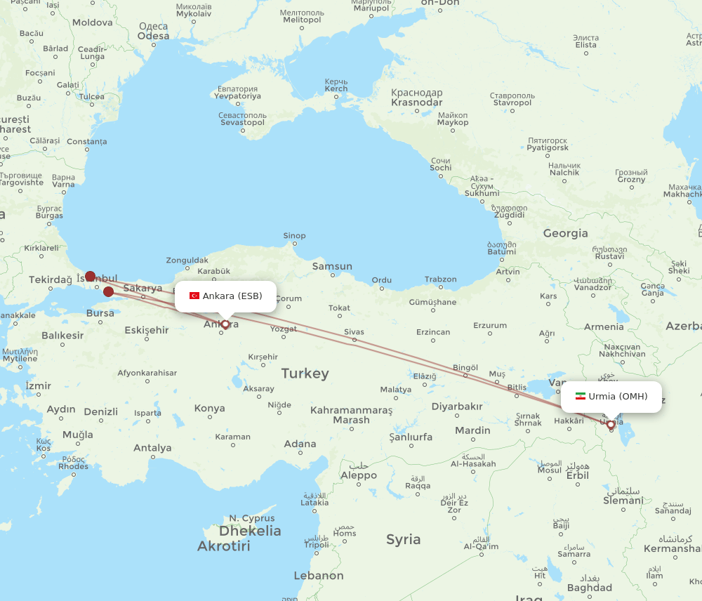 ESB to OMH flights and routes map