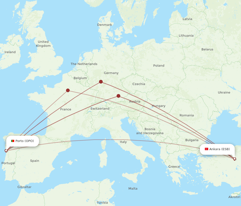 ESB-OPO flight routes