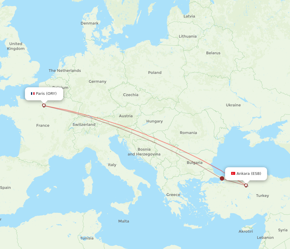 ESB to ORY flights and routes map