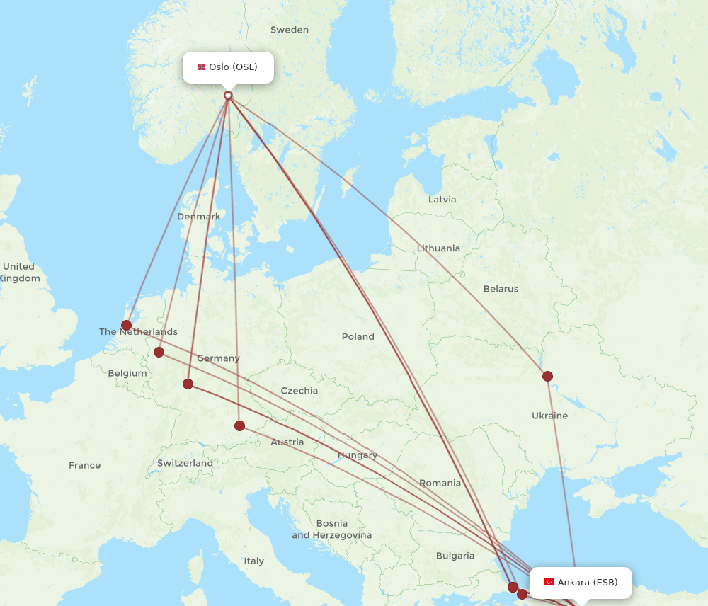 ESB-OSL flight routes
