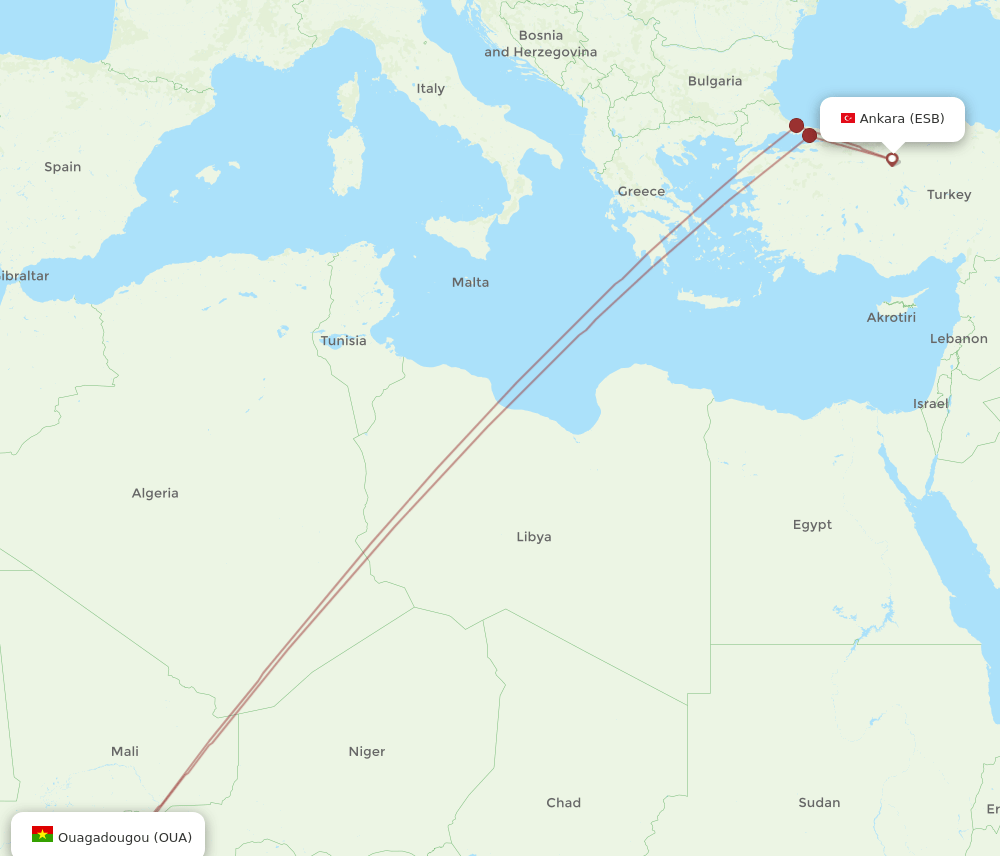 ESB to OUA flights and routes map