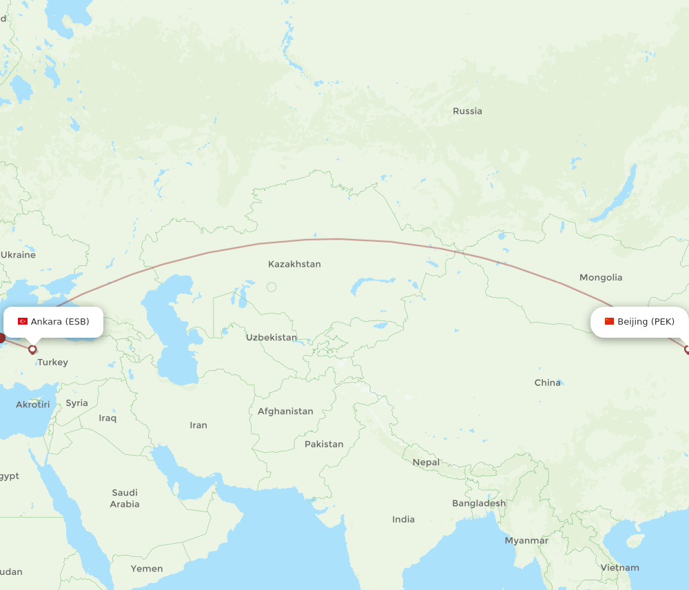 ESB-PEK flight routes