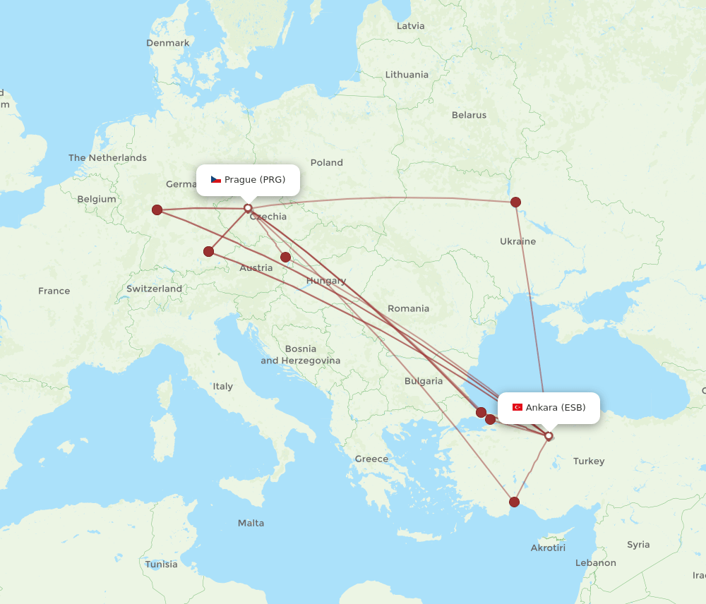 ESB-PRG flight routes
