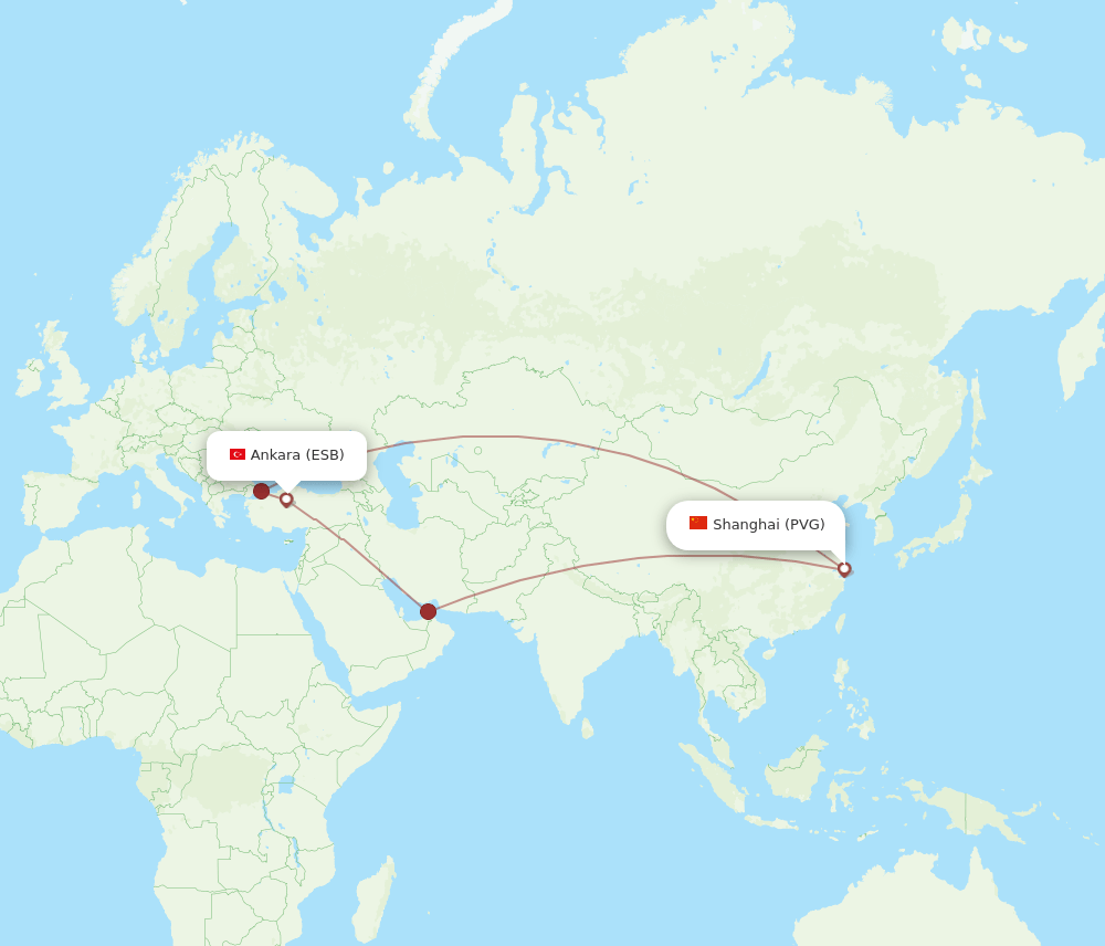 ESB-PVG flight routes