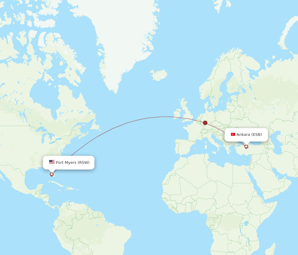 ESB to RSW flights and routes map