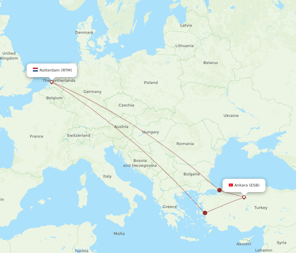 ESB to RTM flights and routes map