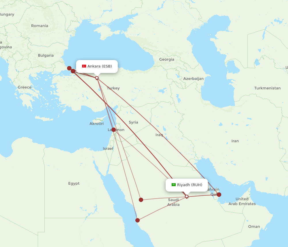 ESB to RUH flights and routes map