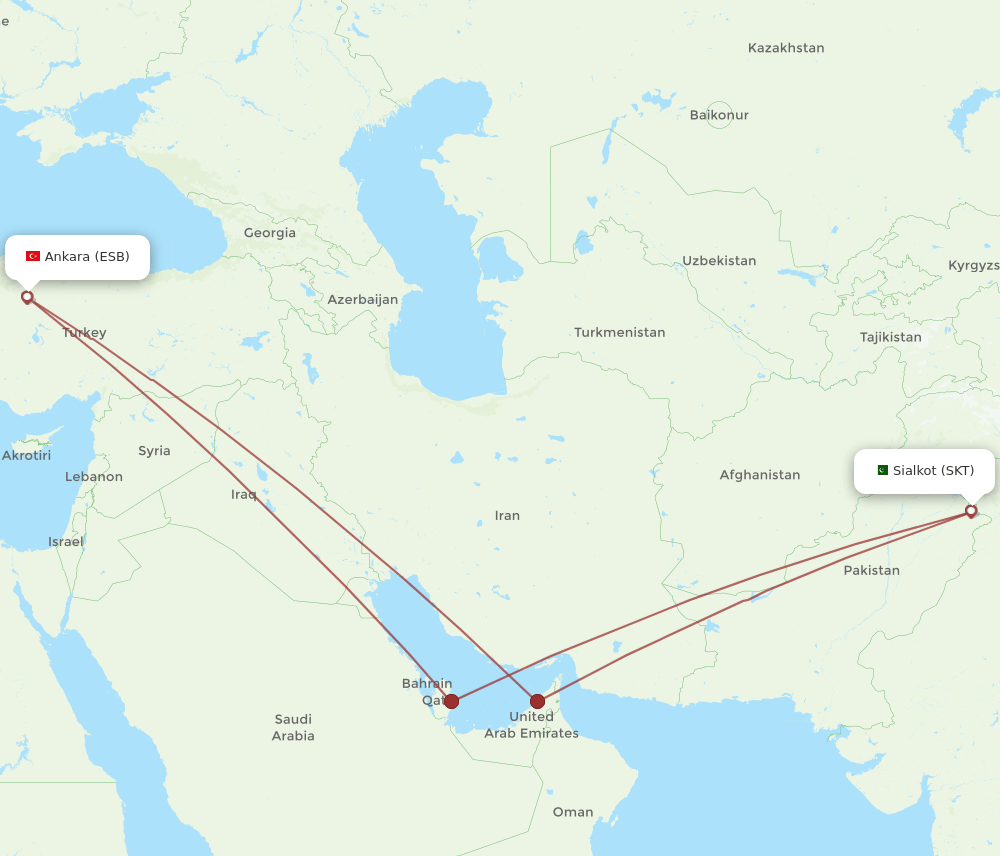 ESB to SKT flights and routes map