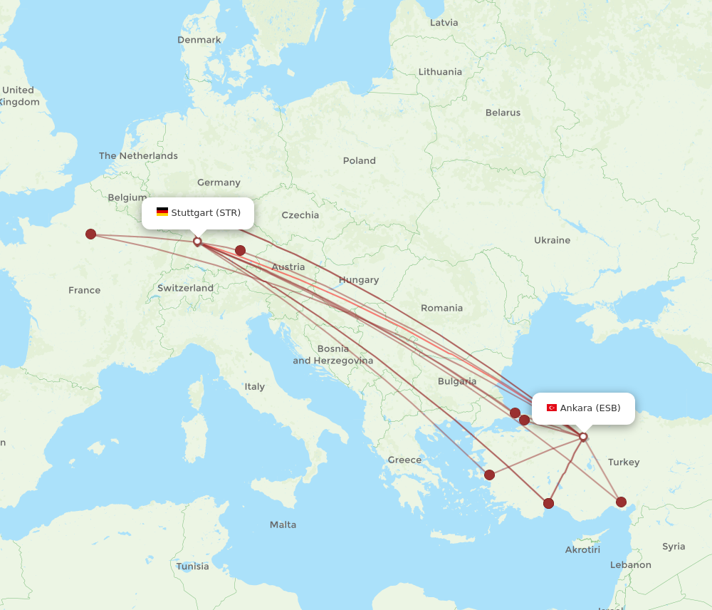 ESB to STR flights and routes map