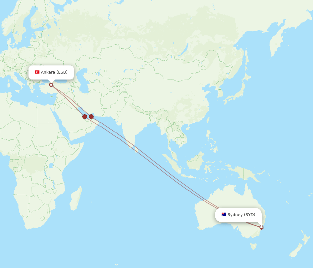ESB-SYD flight routes