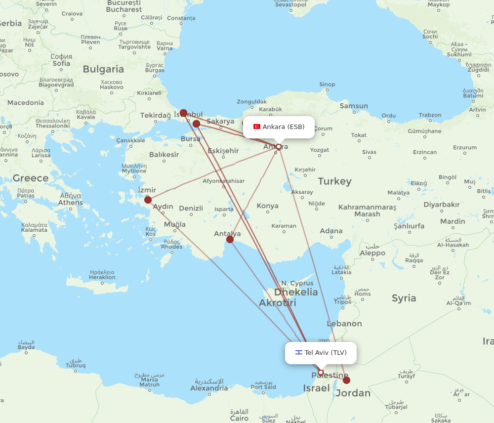 ESB to TLV flights and routes map
