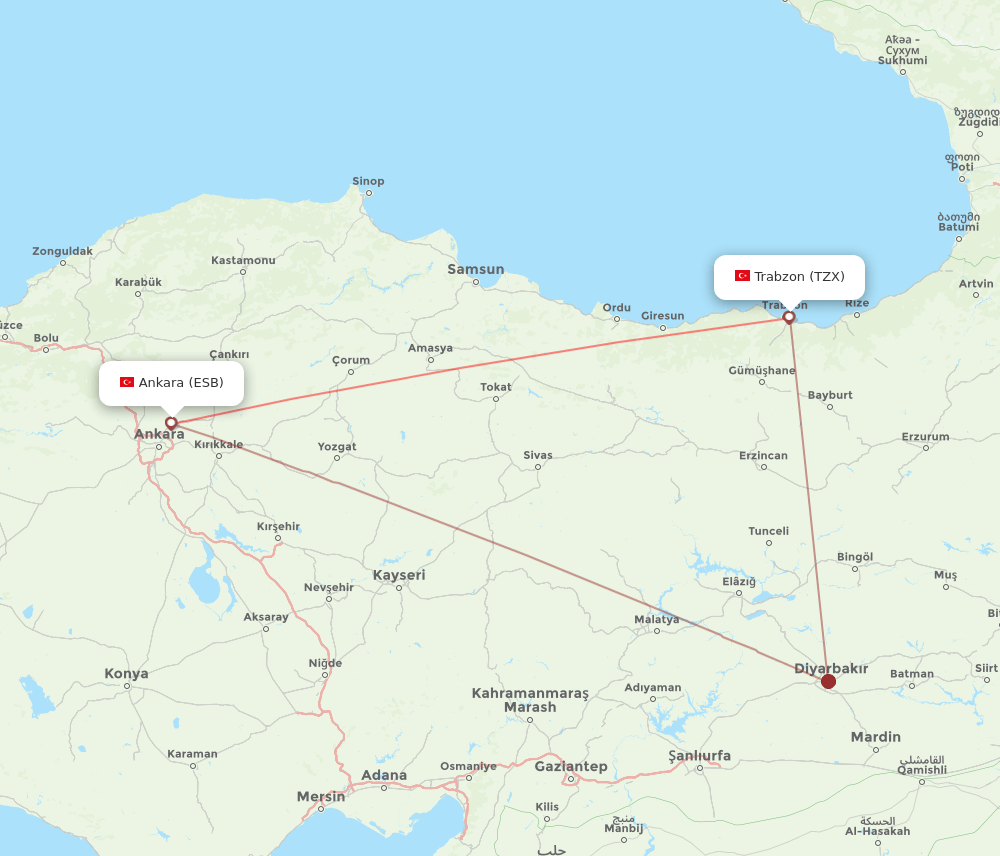 ESB-TZX flight routes