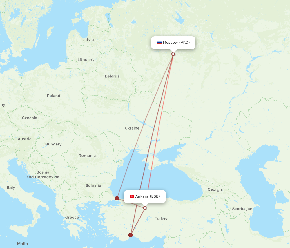 ESB to VKO flights and routes map