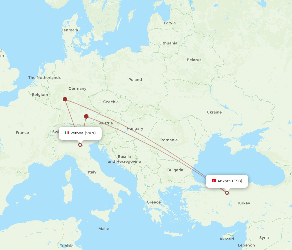 ESB to VRN flights and routes map