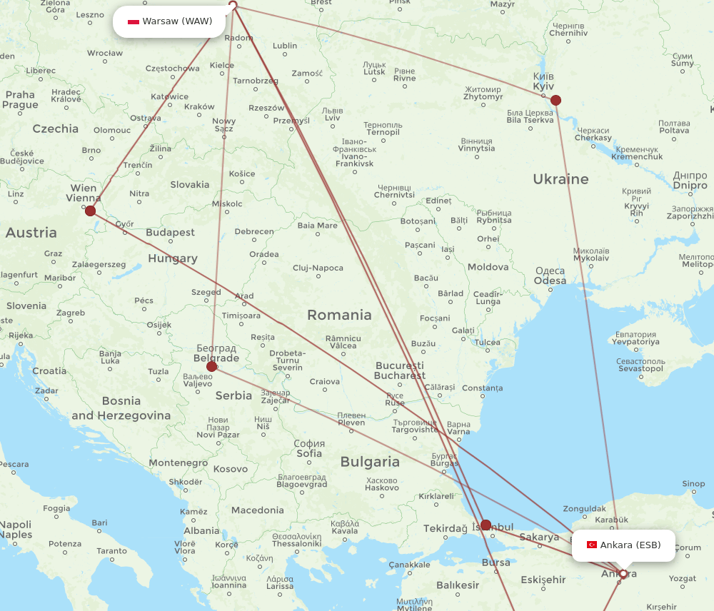 ESB-WAW flight routes